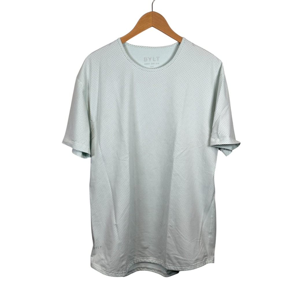 BYLT Shirt Drop Cut S/S Lux Tee Green Polka Dot Preppy Casual Golf Size XLarge